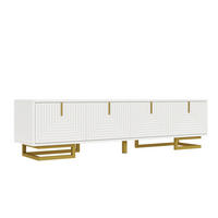 TV Lowboard 160x38x44,5 cm, Strukturfront, goldene Füße, Weiß - Weiß, Holz (160/44/38cm)