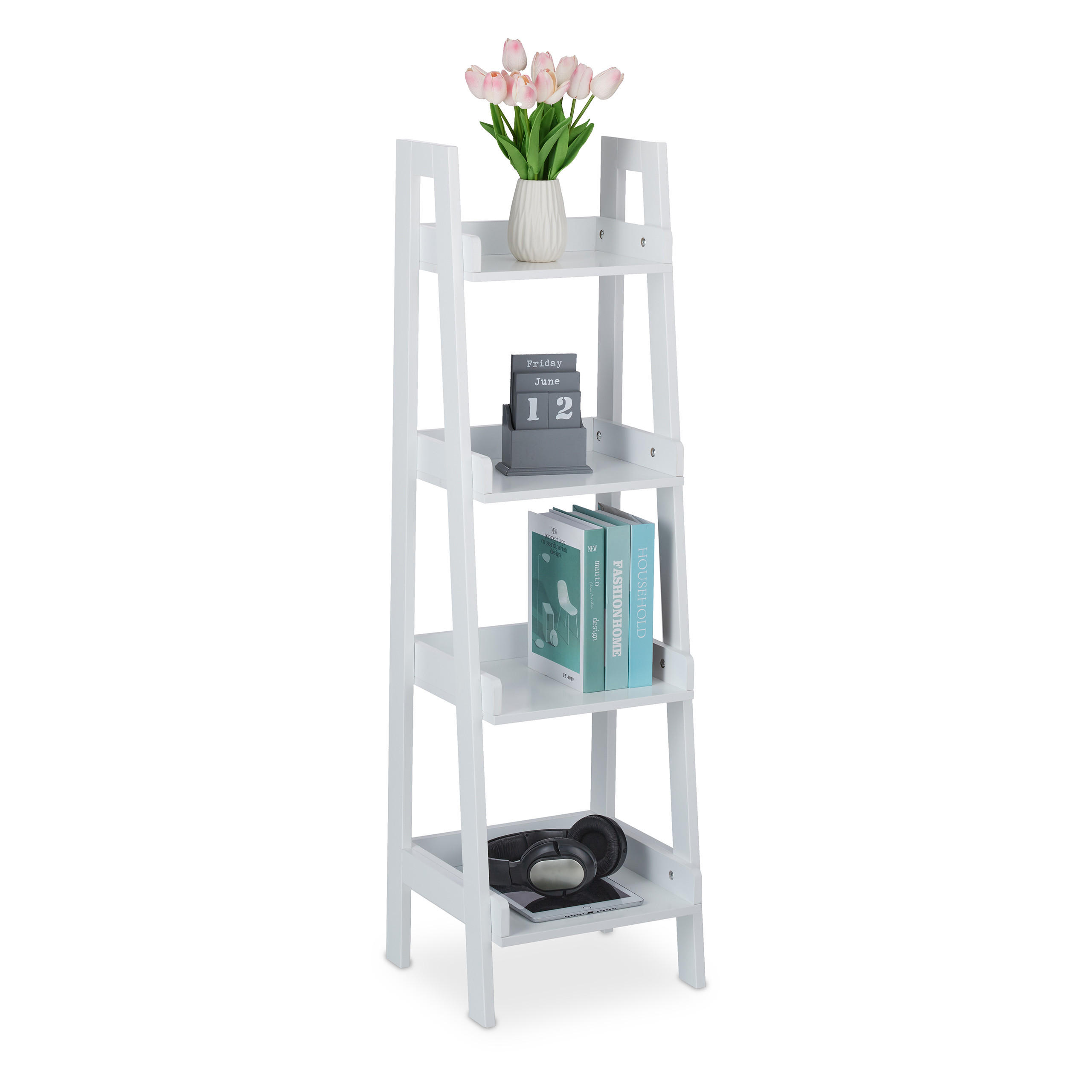 Relaxdays REGÁL Bílý žebříkový design 4 úrovně MDF