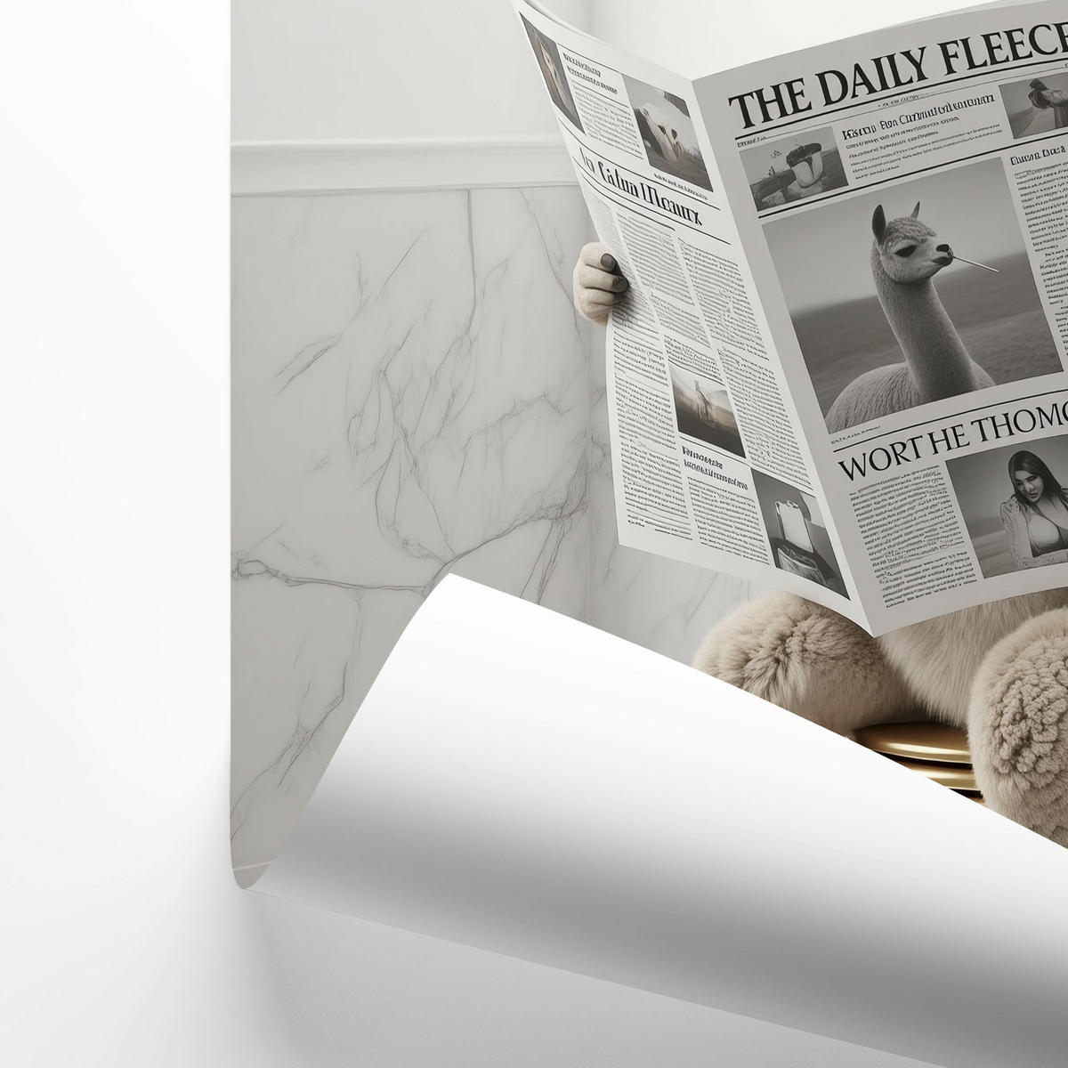 POSTER für WC Badezimmer LAMA mit Zeitung auf Toilette Abstraktion Glamour 20x30cm - Beige/Schwarz, Papier (20/30/30cm) - Muralo