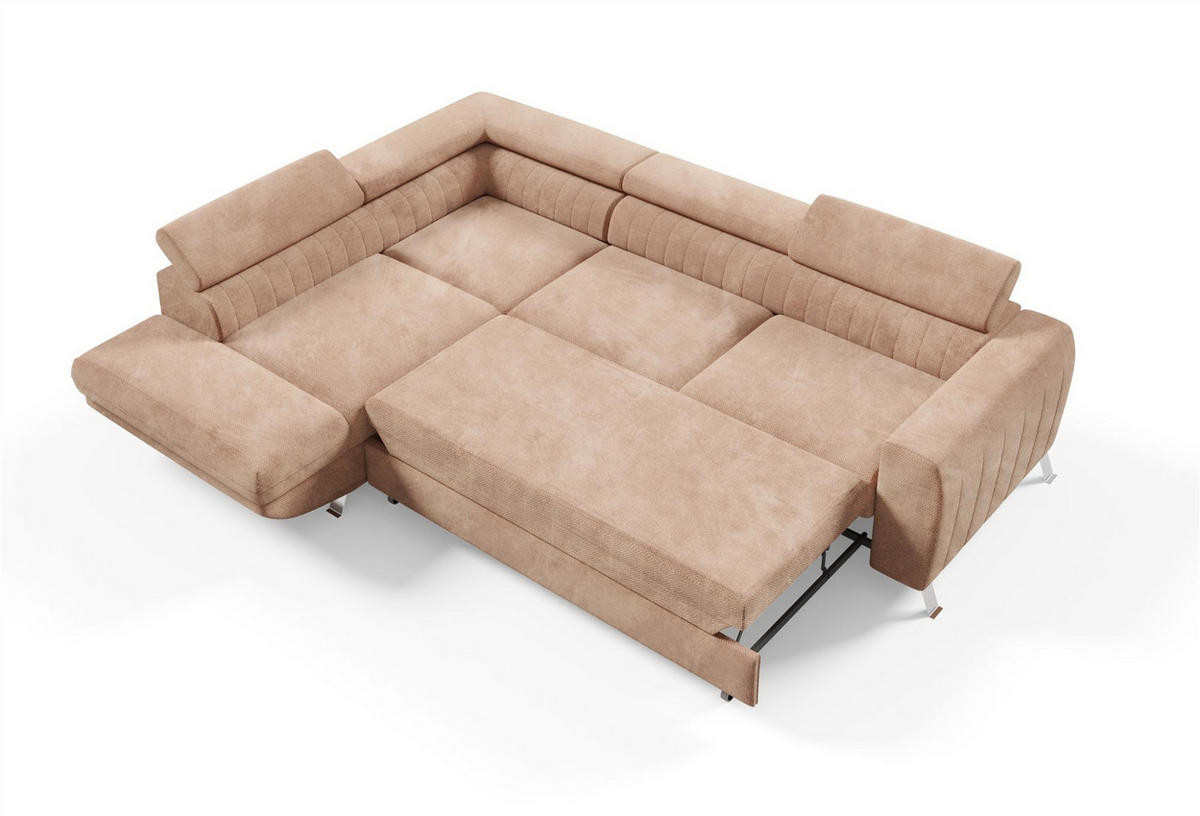 ECKSOFA Marios Mit Schlaffunktion - Hellbraun, Holzwerkstoff/Textil (260/202cm) - Fun Möbel