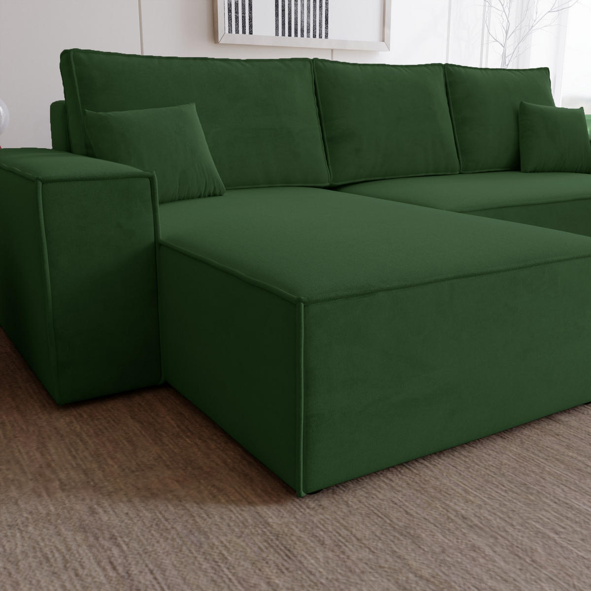 ECKSOFA mit Schlaffunktion Bergamo L 280 cm, Samt, Links - Grün - Grün, Holz (277/189cm) - Emporius