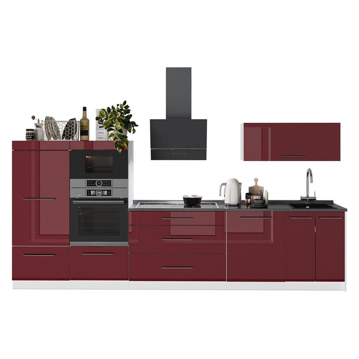 KUHINJA Fame-Line, Bordo rdeča barva visokega sijaja/Bela, 340 cm, DP Hrast - bela/bordo, leseni material (340/153.6/60cm) - Vicco