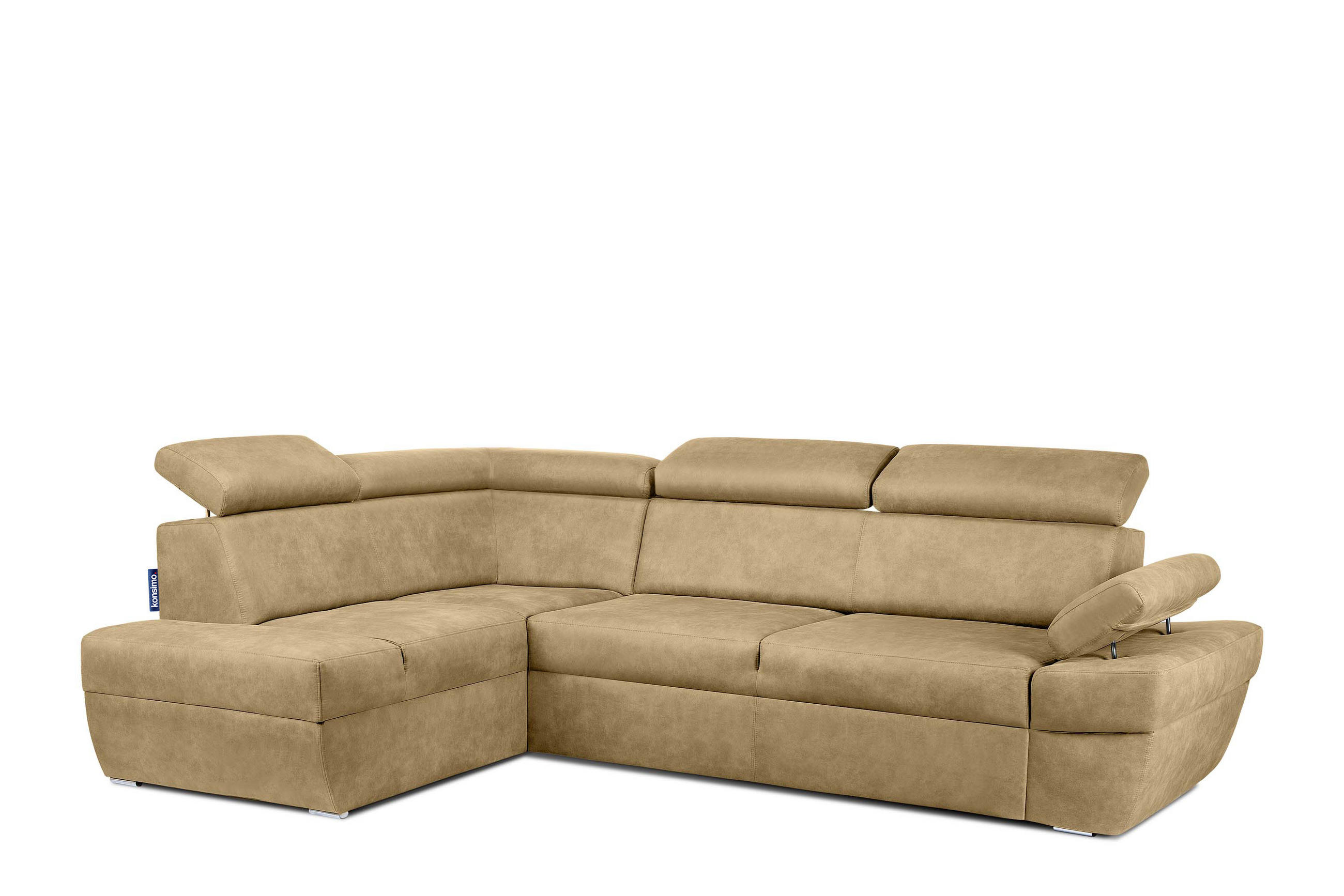 SCHLAFECKSOFA RATLO links 4/5-Sitzer mit Bettkasten in Lederoptik, ecrue - Ecru/Silberfarben, Textil (270/190cm) - KONSIMO®