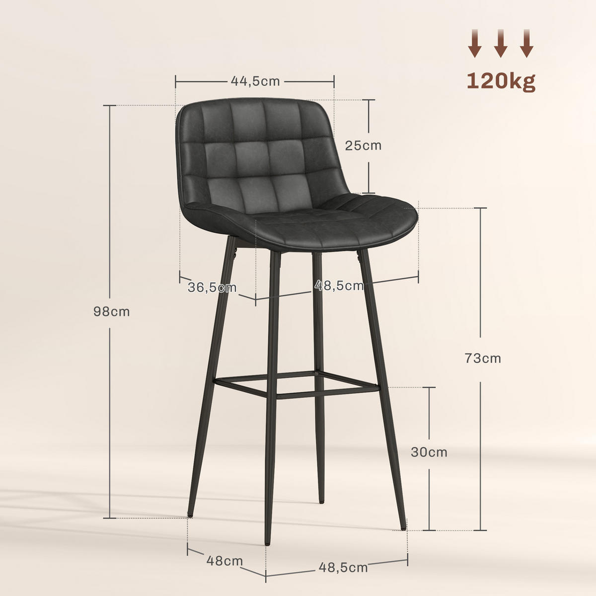2ER-SET Barhocker, Bistrohocker mit Fußstütze, Drehbar Barstuhl, Dunkelgrau - Dunkelgrau/Schwarz, Kunststoff/Metall (48/98/48.5cm) - HOMCOM