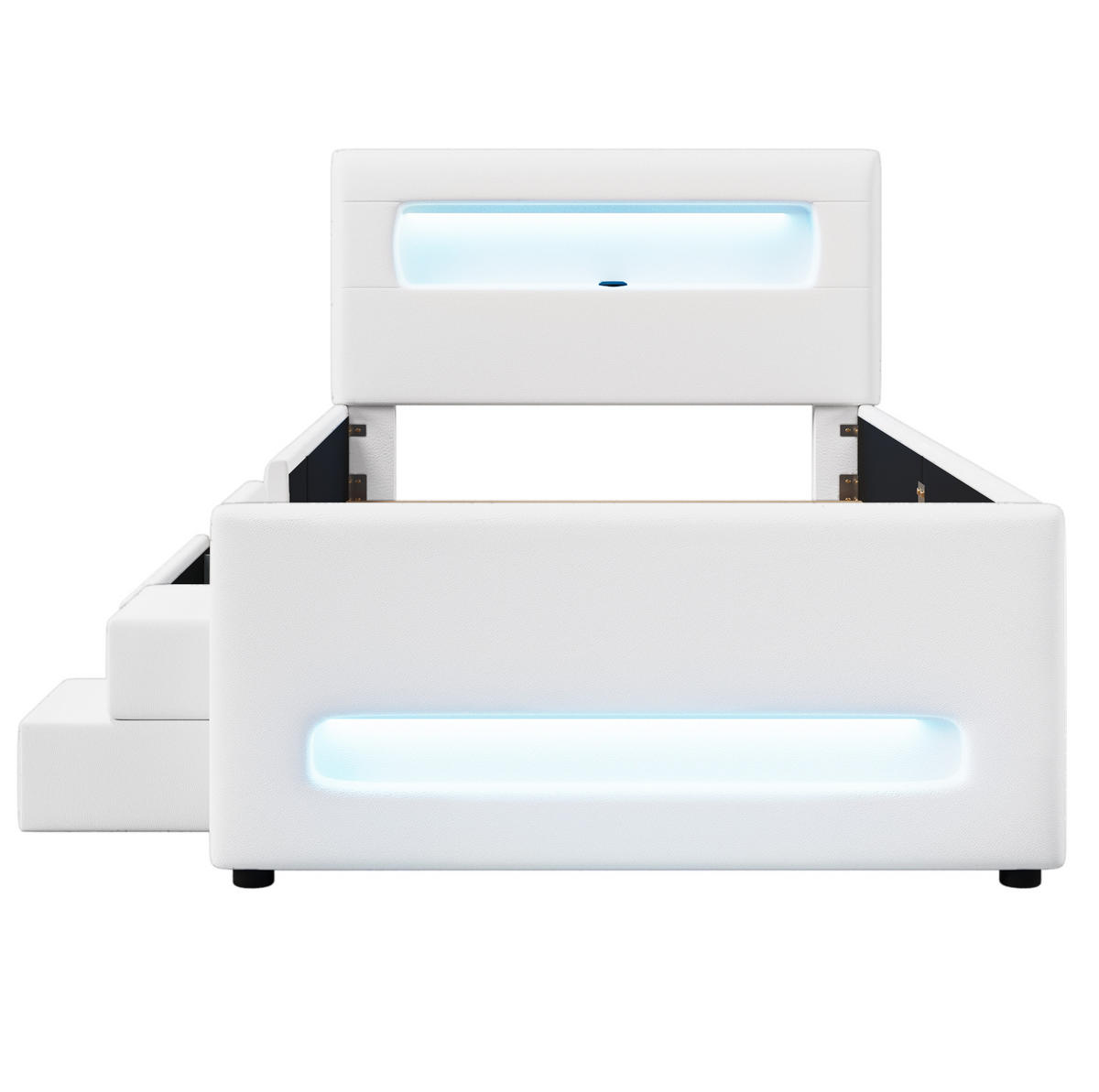POLSTERBETT 90/200 cm weiß aus MDF und PU mit LED und Schublade - Weiß, Holzwerkstoff (90/200cm) - OKWISH