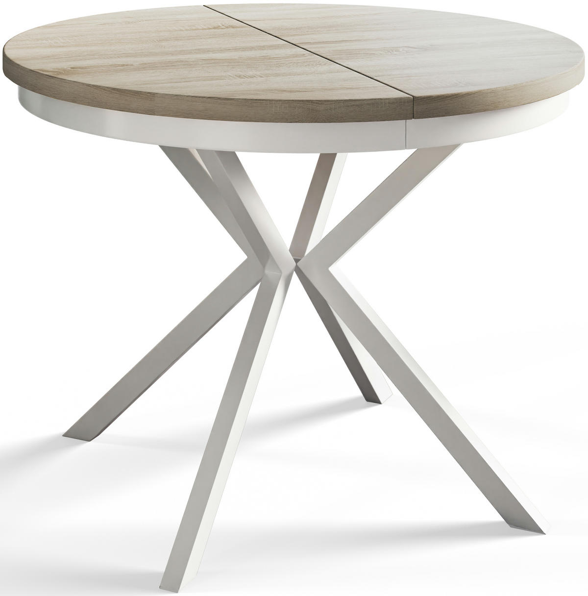 ESSZIMMERTISCH BERGO, ausziehbarer Tisch 120 cm/200 cm, Farbe: Beige, mit Metallbeinen in Farbe Weiß - Weiß/Sonoma Eiche, Holzwerkstoff (120/120/76cm) - Alpi-Möbel