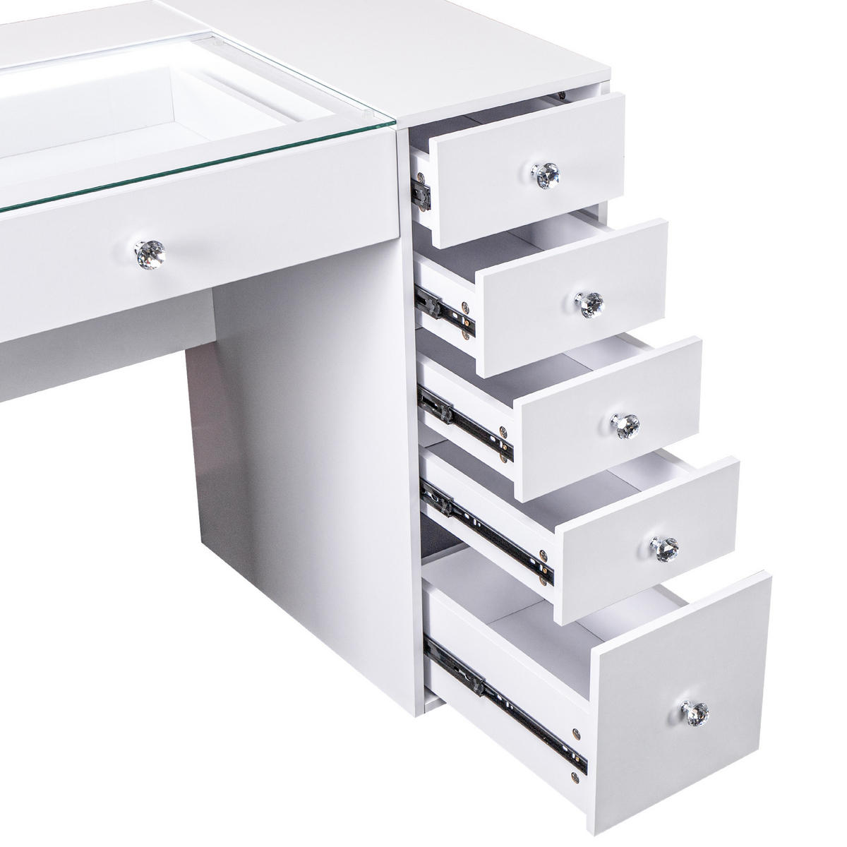 SCHMINKTISCH mit 6 Schubladen 92/55/81 CM und LED Beleuchtung Schminkspiegel 30 x 41 CM - Weiß, Holz (55/81/92cm) - VANITII