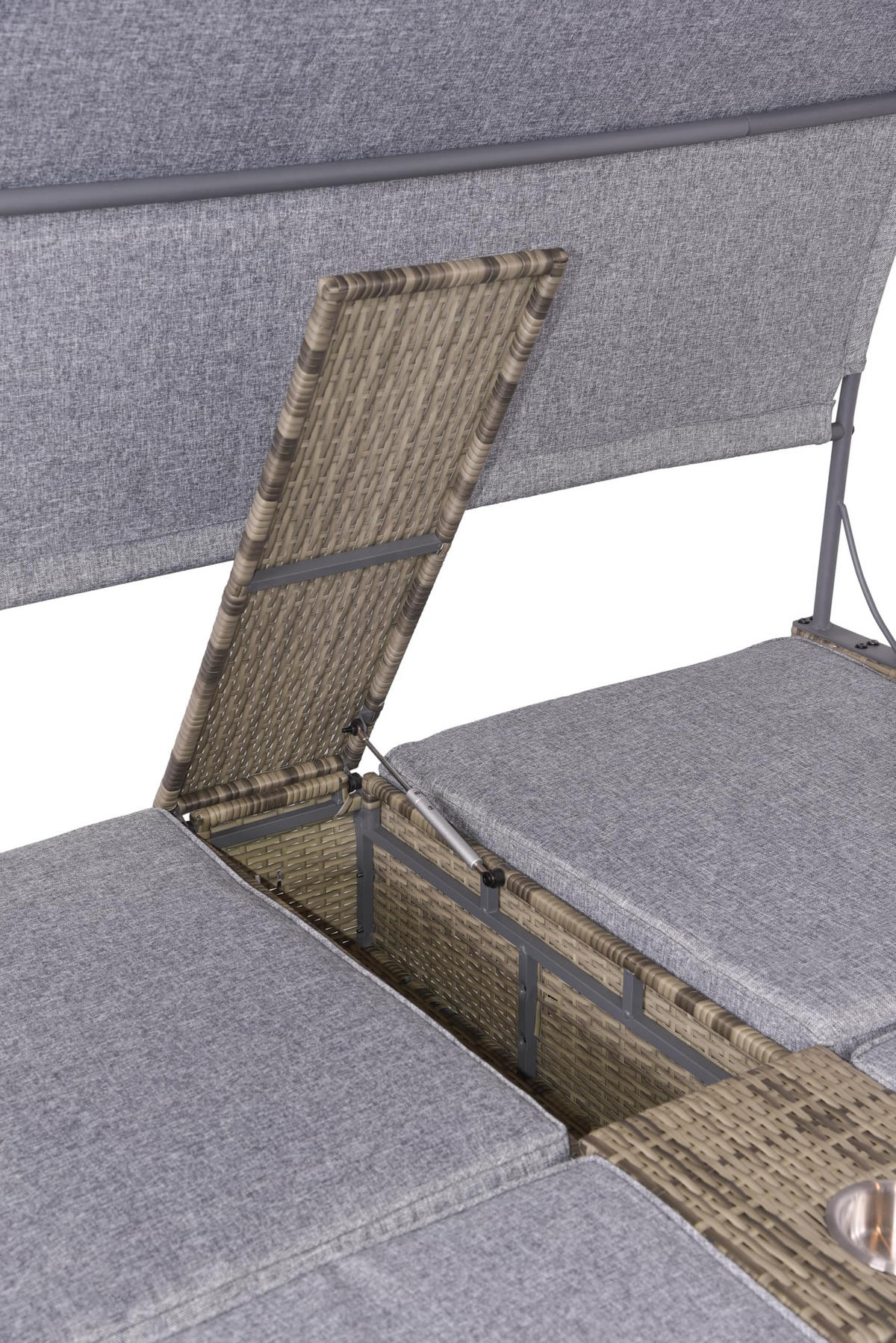 DOPPEL-SONNENLIEGE Melina Grau-Schwarz Gartenliege mit Dach - Grau, Kunststoff (160/163/200cm) - DELUKE