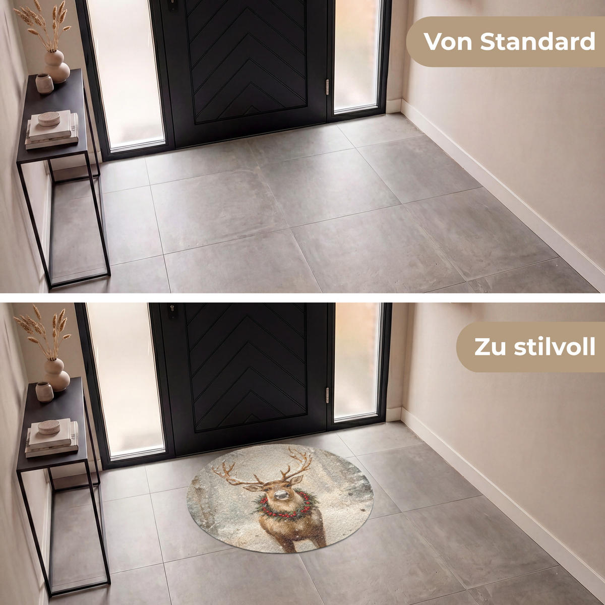 ROHOŽKA Vánoce - sobi - zima - věnec 90x90 cm - hnědá, textil/umělá hmota (90/0.4cm) - MuchoWow