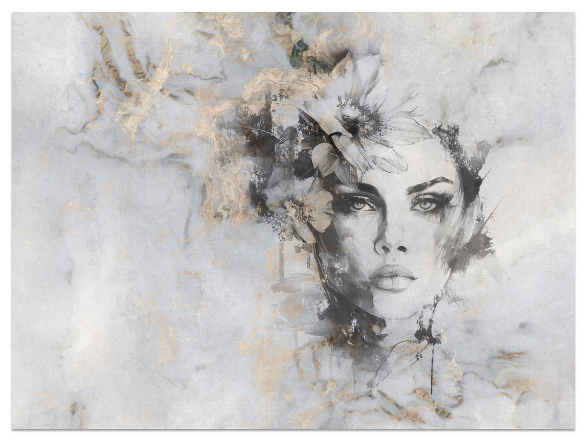 FOTOTAPETE für Wohnzimmer Frau Porträt Beton Blumen Modern 200x140 - Beige/Schwarz, Papier (200/140cm) - Muralo