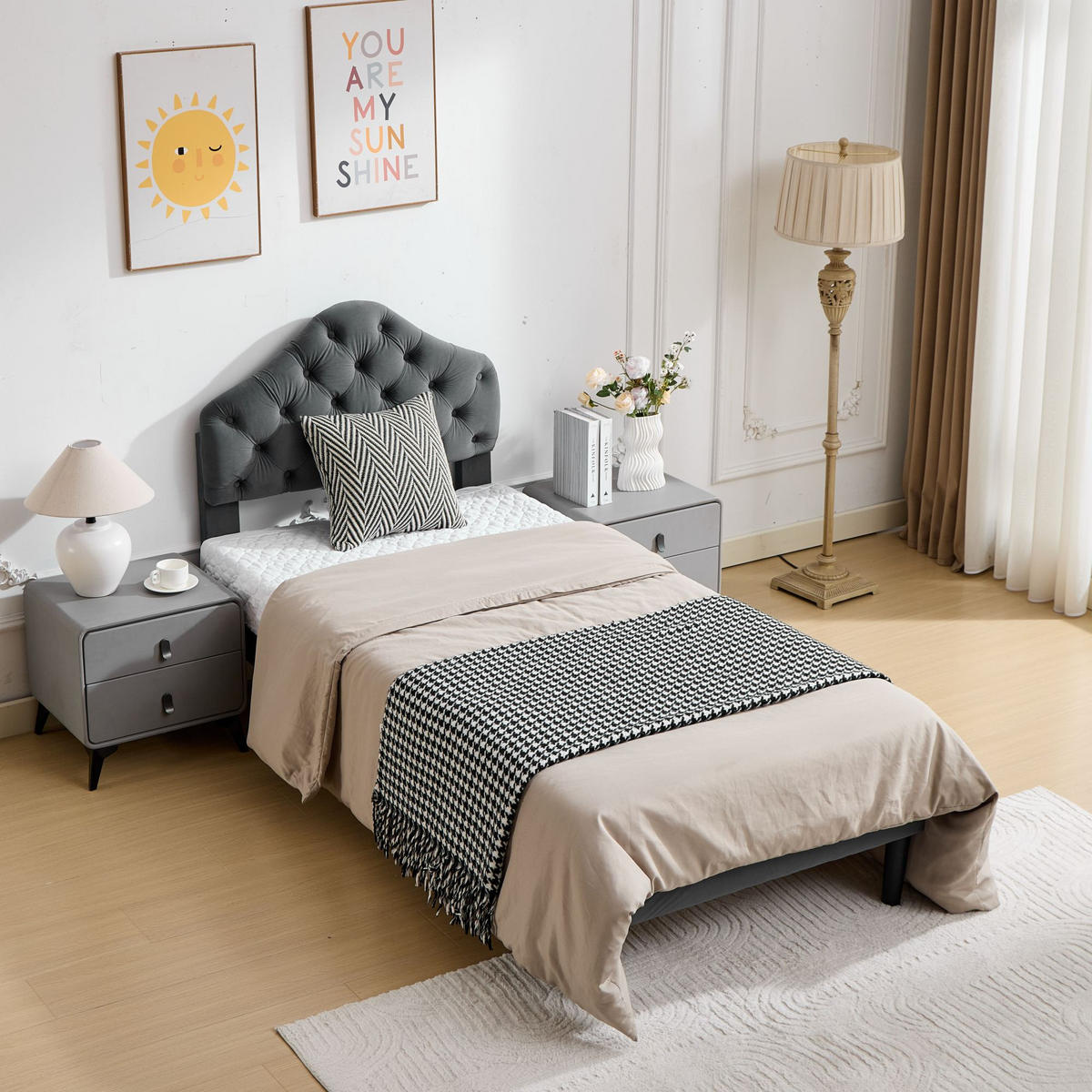 POLSTERBETT 90/200 cm DE-32939 mit verstellbarem Kopfteil Grau - Grau, Metall (90/200cm) - ComfortXL