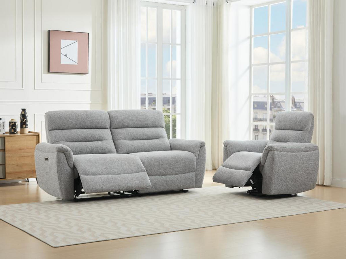 3-SITZER Sofa + elektrischer Relaxsessel - Strukturstoff - Grau - BREVIO - Grau, Textil (91/101/193cm) - Vente-Unique