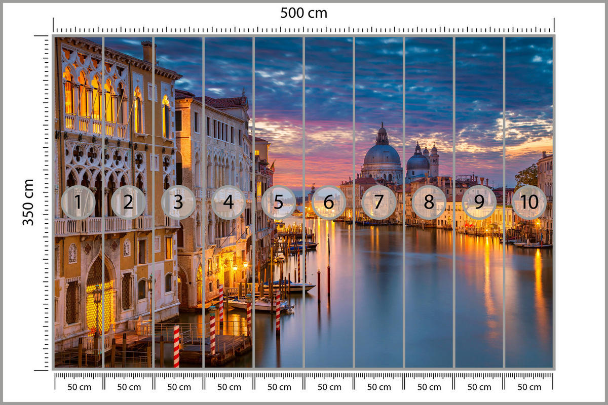 FOTOTAPETE für Wohnzimmer Venedig Nacht Panorama Historisch 500x350 - Violett/Rosa, Papier (500/350cm) - Muralo