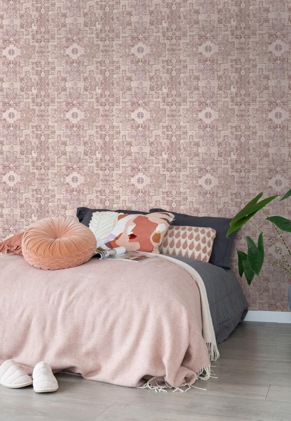 TAPETE orientalisches Kelim-Patchwork 50 x 900 cm - Lila, Papier (50/900cm) - ESTAhome
