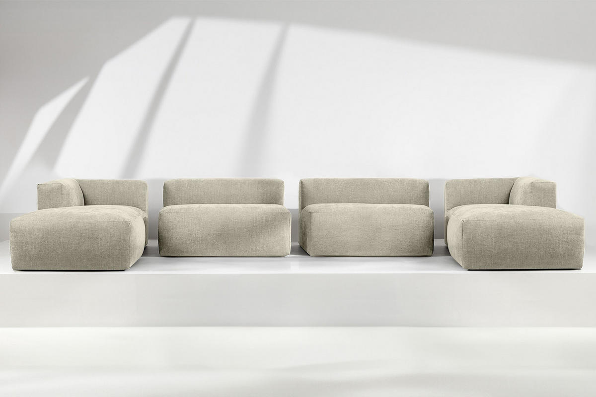 PANORAMA-ECKSOFA BUFFO 7/8 Sitzer mit extrem weicher Sitzfläche, Gewebestoff, ecru - Ecru, Textil (424/73/180cm) - KONSIMO®