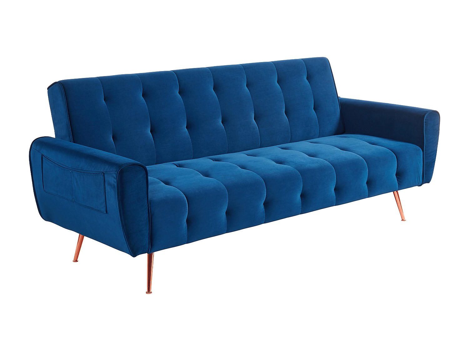 SCHLAFSOFA Klappsofa 3-Sitzer - Samt - Dunkelblau - POLANI - Blau, Textil (209/83/83cm) - Vente-Unique
