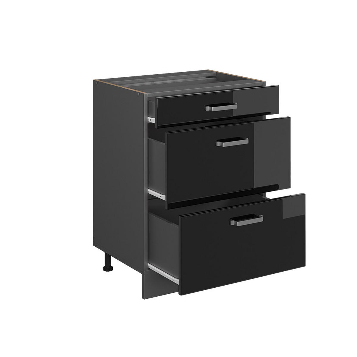 KÜCHENUNTERSCHRANK R-Line Schwarz Hochglanz 60 cm mit Schubladen AP Anthrazit - Schwarz Hochglanz/Anthrazit, Holzwerkstoff (60/81.6/60cm) - Vicco
