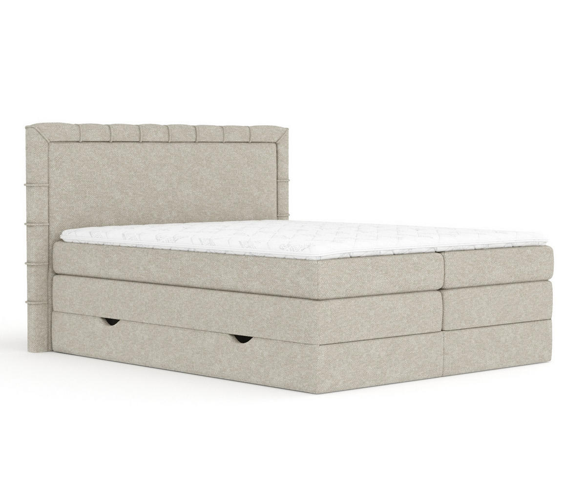 BOXSPRINGBETT Rosabel Beige Grau 140/200 cm mit Matratze und Topper - Beige/Schwarz, Holz/Holzwerkstoff (140/200cm) - Maison de Reve
