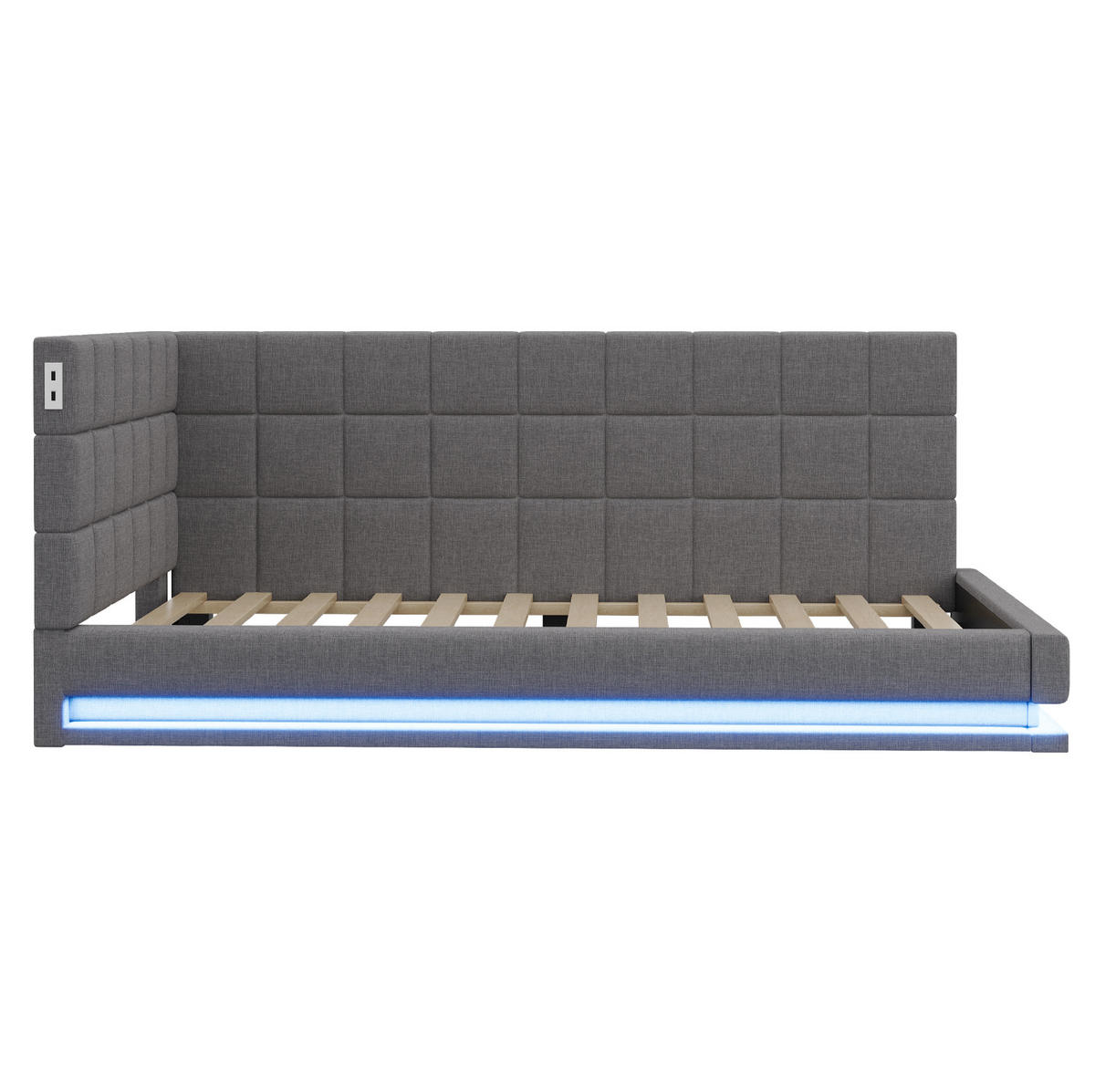 POLSTERBETT mit LED-Beleuchtung 90/200 cm mit USB und Lattenrost, Grau - Grau, Textil (90/200cm) - BEAOK