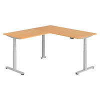 ECKSCHREIBTISCH elektrisch höhenverstellbar L-Form 200/180/74 cm in Buchefarben/Silberfarben - Buchefarben/Silberfarben, Holzwerkstoff (200/180/74cm) - bümö