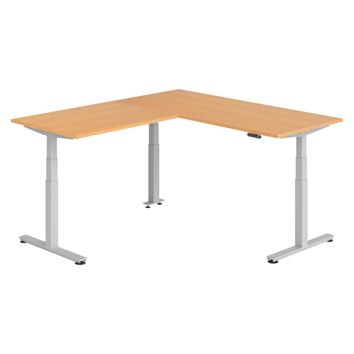 ECKSCHREIBTISCH elektrisch höhenverstellbar L-Form 200/180/74 cm in Buchefarben/Silberfarben - Buchefarben/Silberfarben, Holzwerkstoff (200/180/74cm) - bümö