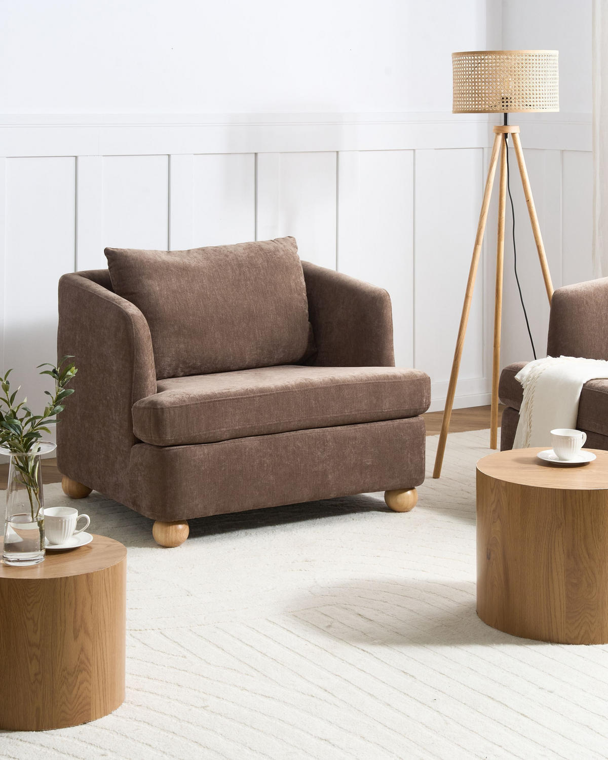 SESSEL Chenillegewebe Braun Rattvik - Hellbraun/Braun, Textil (98/86/82cm) - Beliani