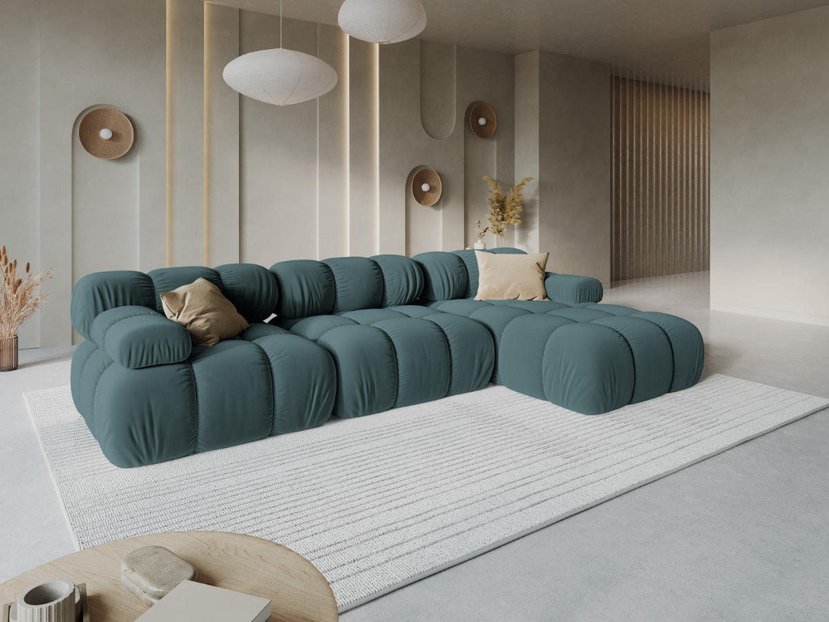 MODULARES-ECKSOFA rechts Bellis aus Samt petrol 4 Sitzplätze - Petrol, Textil (122/285cm) - Micadoni