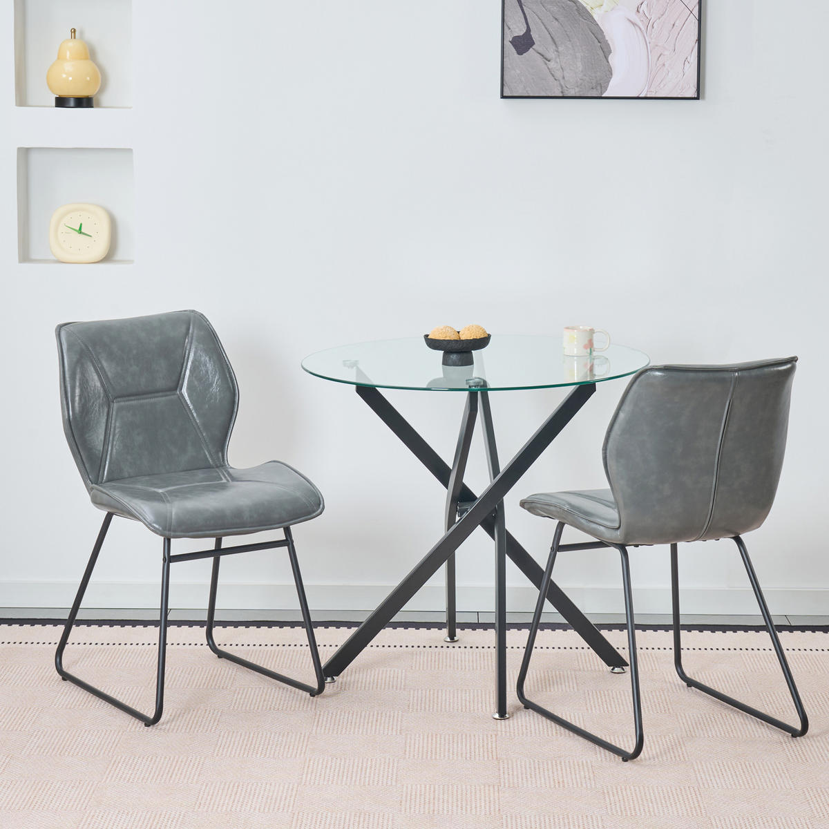 ESSZIMMERSTÜHLE 2er-Set Kunstleder mit Metallgestell Grau - Grau, Metall (47.5/81.5/60cm) - Meubliv