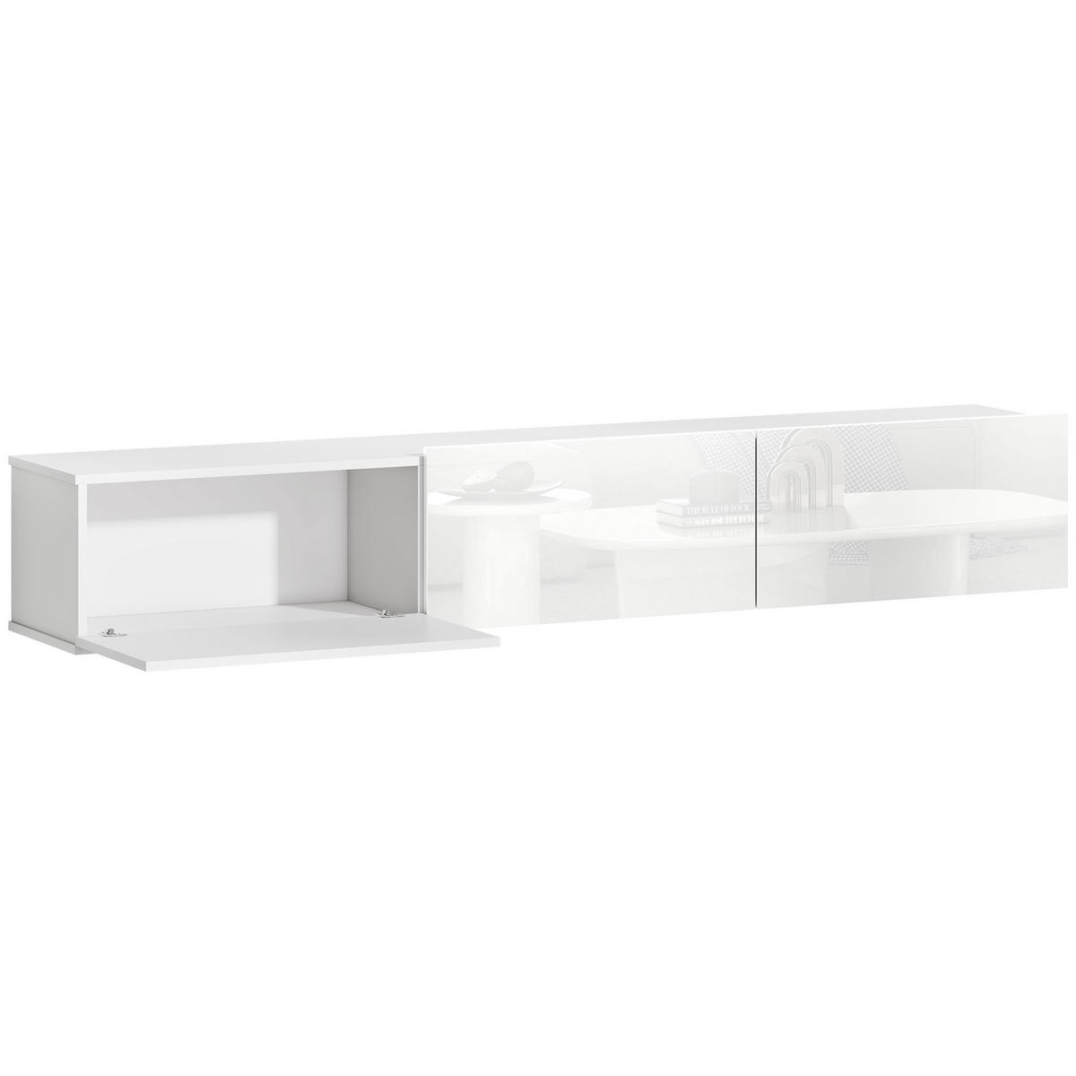 TV Schrank Lowboard hängend 180 cm für Fernseher bis zu 82 Zoll Weiß - Weiß Hochglanz/Weiß, Holzwerkstoff (31.5/29.8/180cm) - HOMCOM