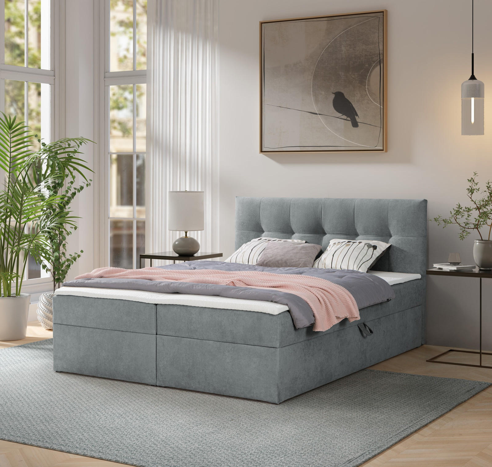 BOXBETT Toronto 140x200 Bonell-Matratze H3 und Topper - Dunkelgrau/Silberfarben, Holz/Holzwerkstoff (140/200cm) - Ravio