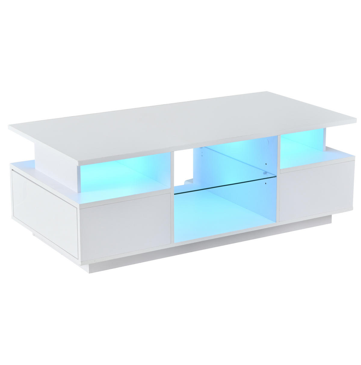 COUCHTISCH 100/50/36 cm Weiß aus Spanplatte mit LED-Beleuchtung und 2 Schubladen - Weiß, Holzwerkstoff (100/50/36cm) - OKWISH