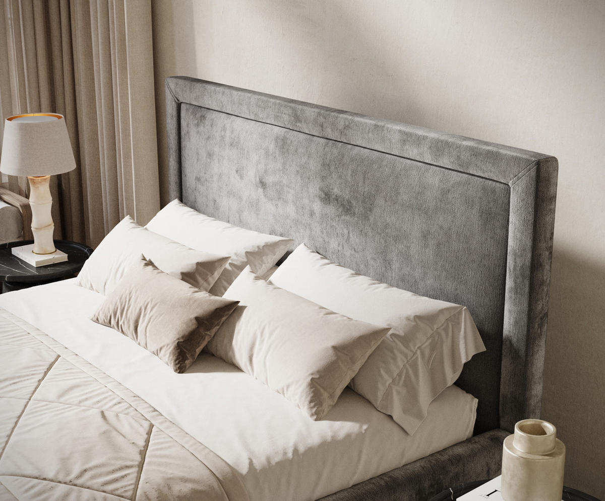 POLSTERBETT Ordina Grau 120/200 cm im Chenille-Stoff - Naturfarben/Grau, Holz/Holzwerkstoff (120/200cm) - Maison de Reve