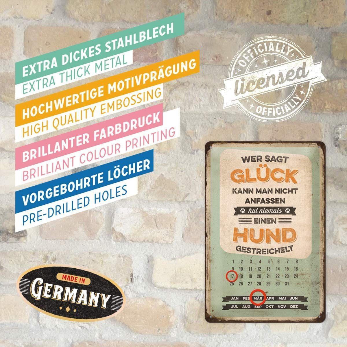 BLECHSCHILD 20/30 cm Pfotenschild Glück anfassen - Multicolor, Metall (20/30/0.2cm) - Nostalgic-Art