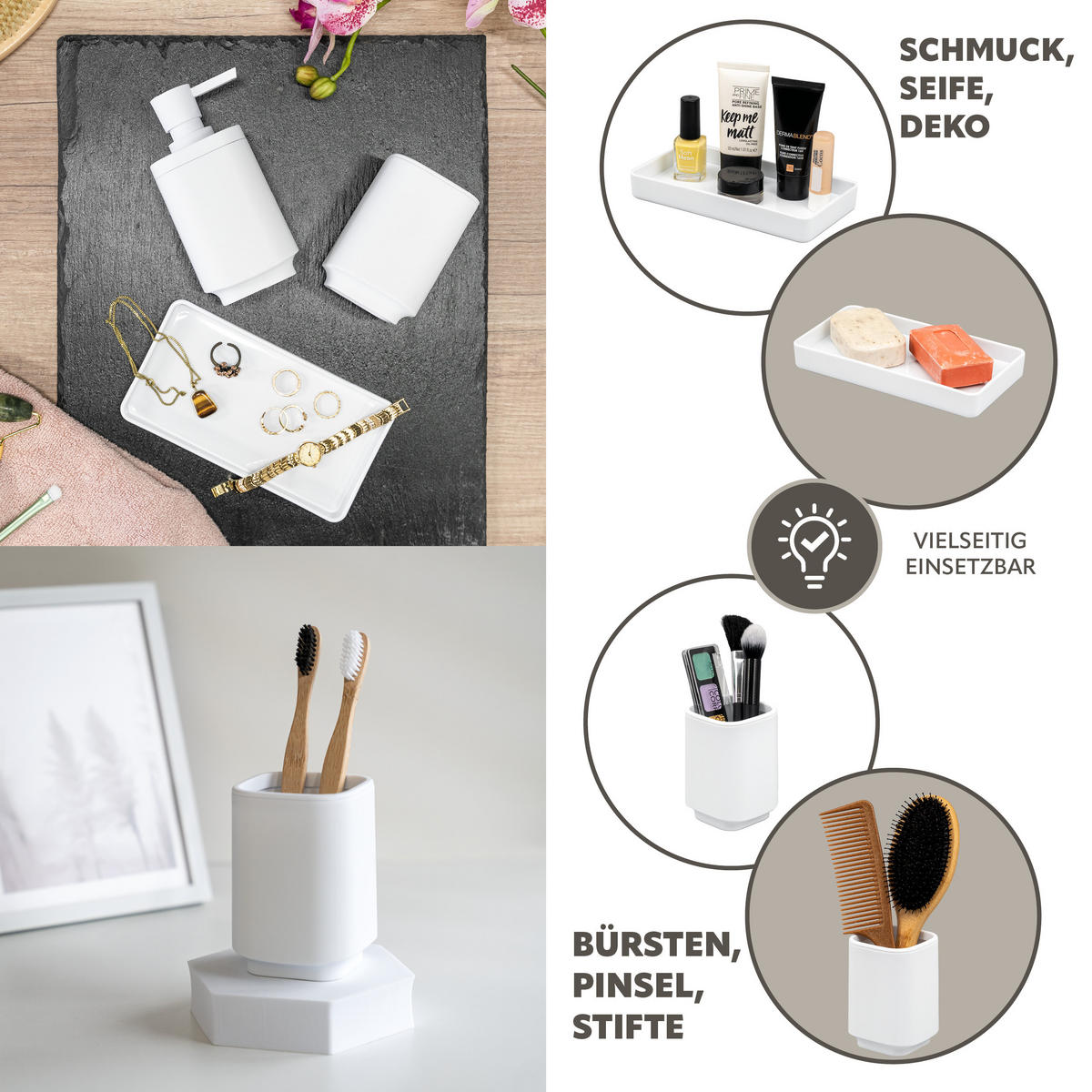 BAD-ACCESSOIRES-SET VALONA, Soft-Touch, weiß - Weiß, Kunststoff (18/2.5/9.5cm) - eluno