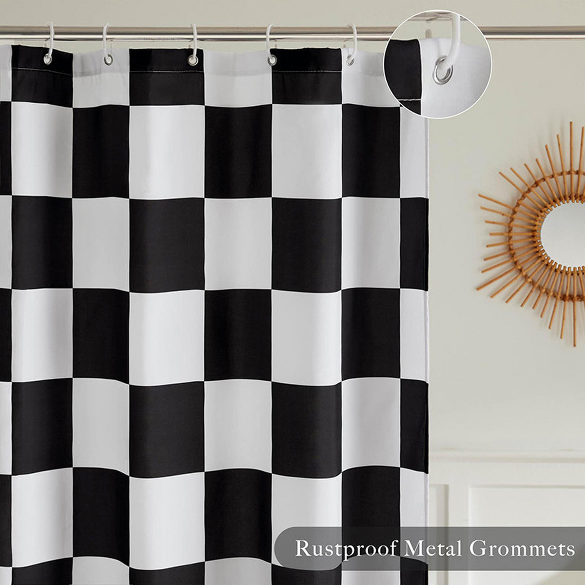 DUSCHVORHANG Schwarz Weiß kariert 180 x 180 cm wasserdicht fürs Badezimmer - Multicolor, Textil (180/180cm) - MCBOSON