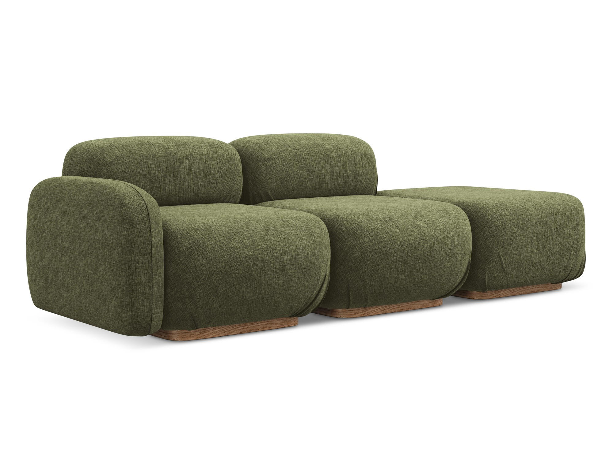 3-SITZER SOFA Rechts Chenille Stoff Grün - Braun/Olivgrün, Holz/Textil (258/73/95cm) - Makamii