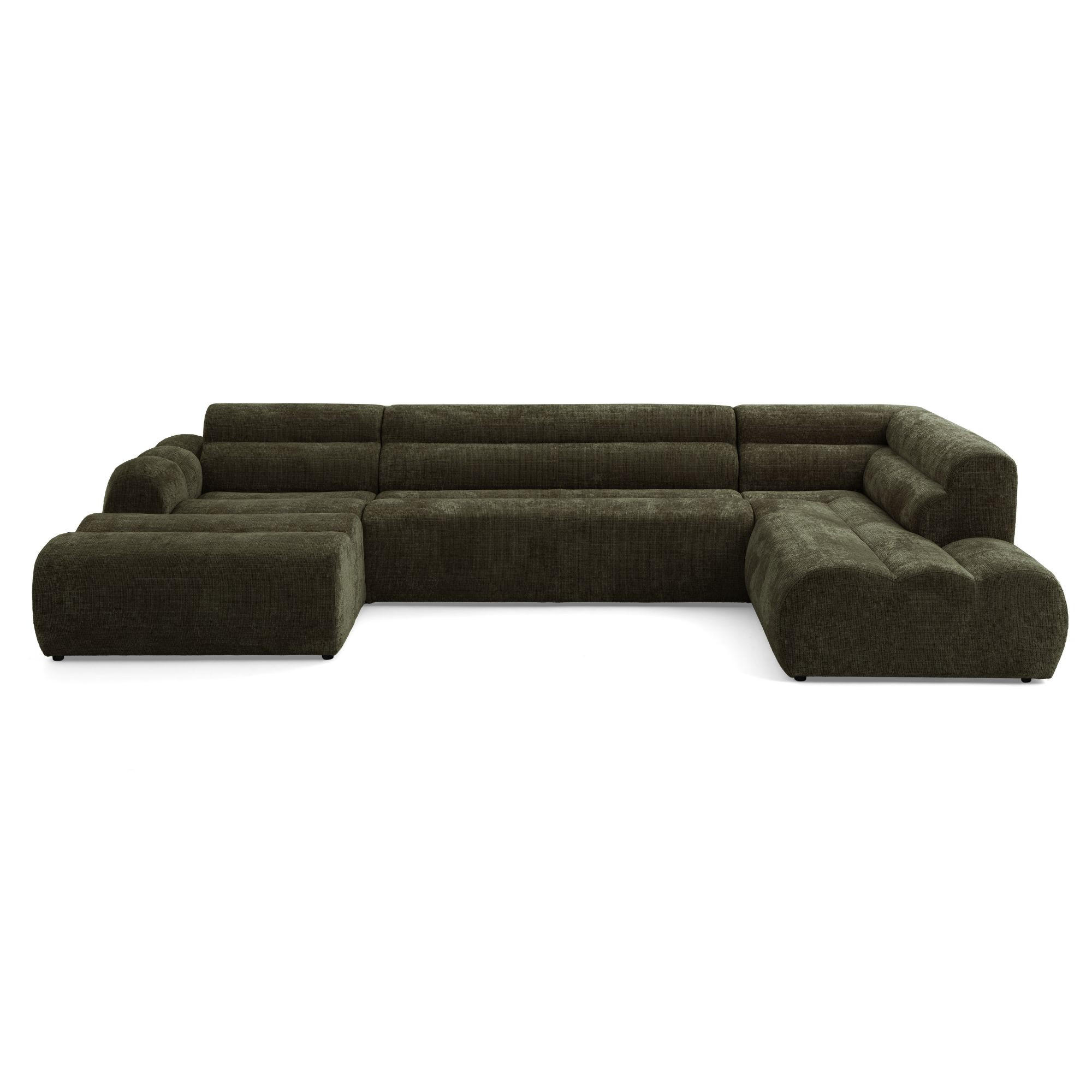 6-SITZER modulares Wohnlandschaft U XXL VEER SET 4 Rechts, 368 x 190 cm, Chenille Webstoff Grün - Schwarz/Grün, Holz/Kunststoff (190/75/368cm) - Muffo