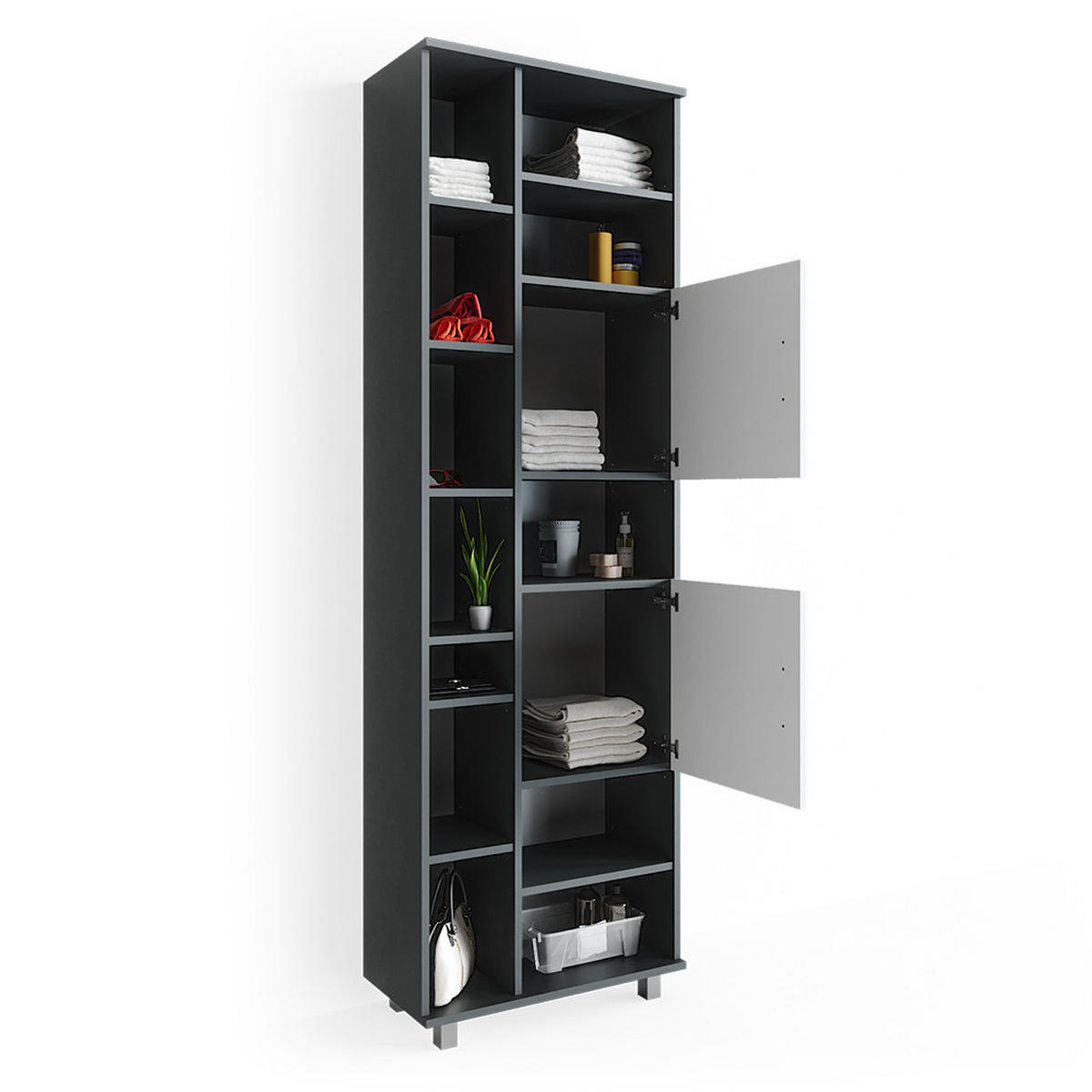 BADSCHRANK Ilias Anthrazit/Weiß 60 x 190 cm - Anthrazit/Weiß, Holzwerkstoff (60/190/30cm) - Vicco