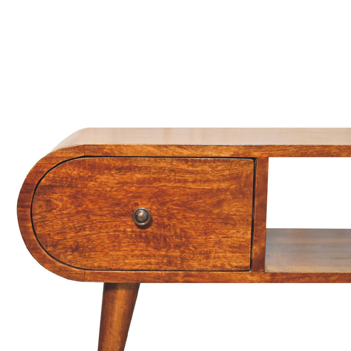 MEDIENANLAGE TV-Lowboard, 2 Schubladen, 1 offenes Fach, Nordische Beine, braun - Kastanienfarben/Messingfarben, Holz/Metall (100/38/30cm) - Artisan Furniture