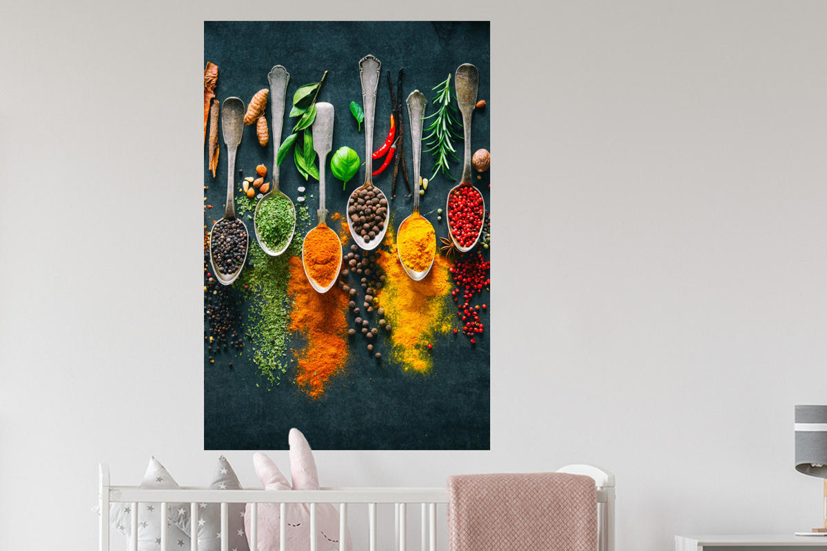 WANDTATTOO Kräuter - Gewürze - Löffel 80x120 cm - Currygelb, Kunststoff (80/120/0.1cm) - MuchoWow