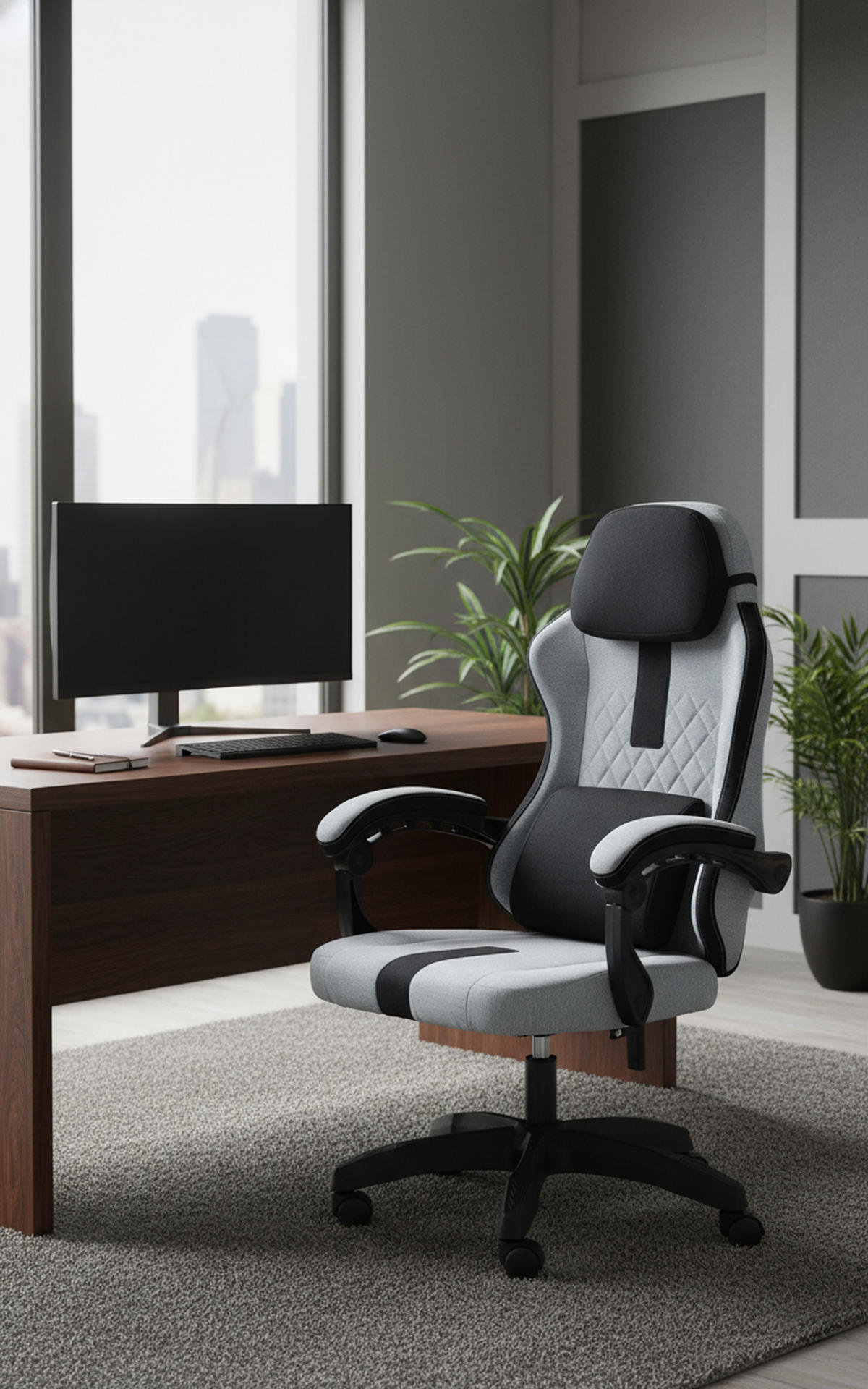 BÜROSTUHL Zayro Stoff grau/schwarz - Schwarz/Grau, Textil/Metall (65/132/65cm) - TPFLiving