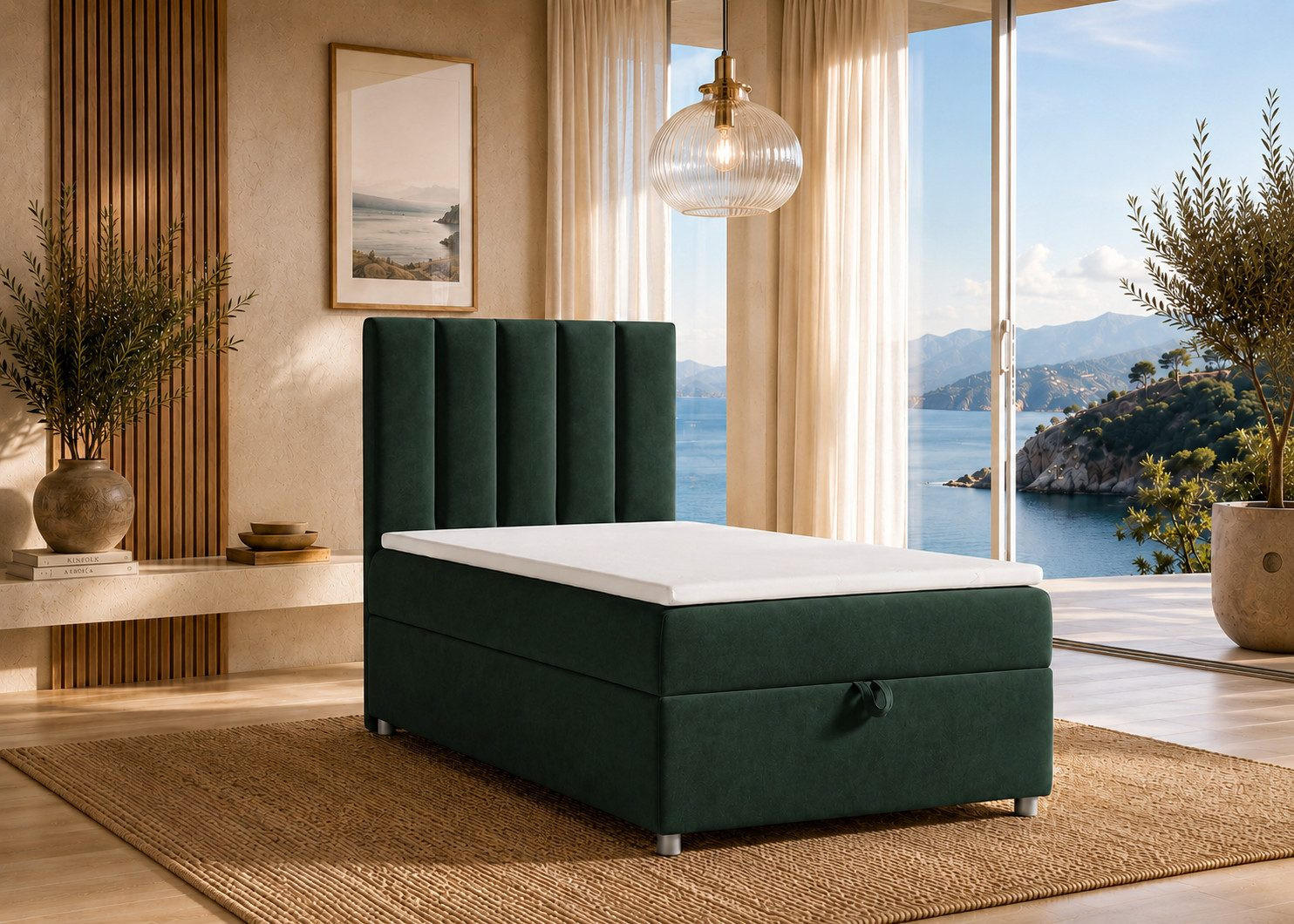 BOXBETT mit Bettkasten Trinity K-10 SINGLE Bonellfederkern inkl. Topper - Grün, Holz/Holzwerkstoff (70/200cm) - Best For Home