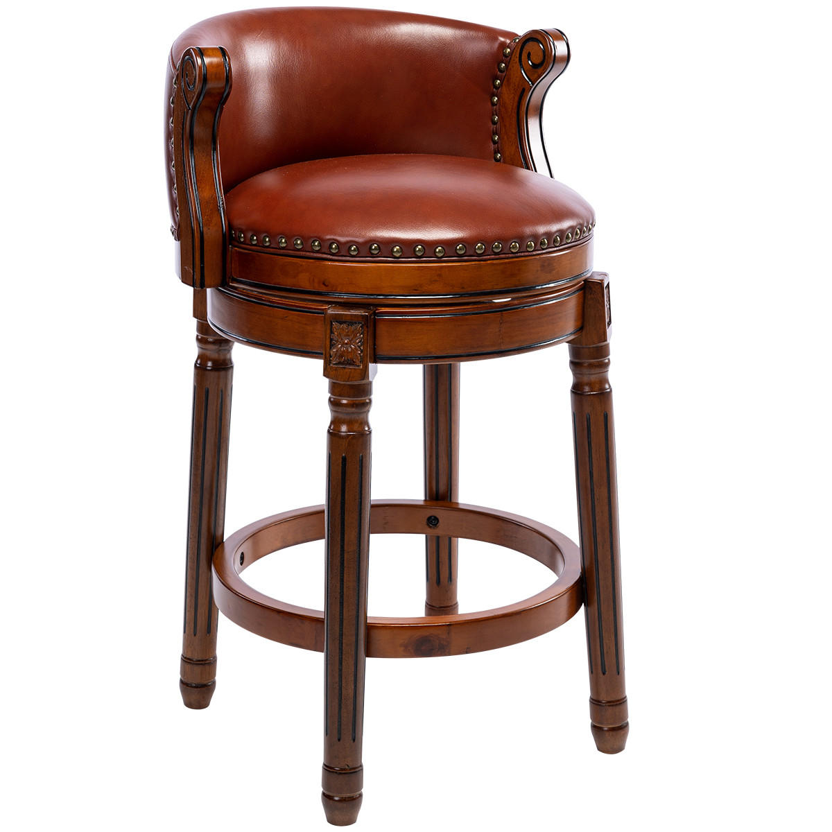 BARHOCKER 1er-Set Braun mit Echtleder und 360° Drehfunktion - Braun, Holz (54.8/96/54.8cm) - PANGIVO