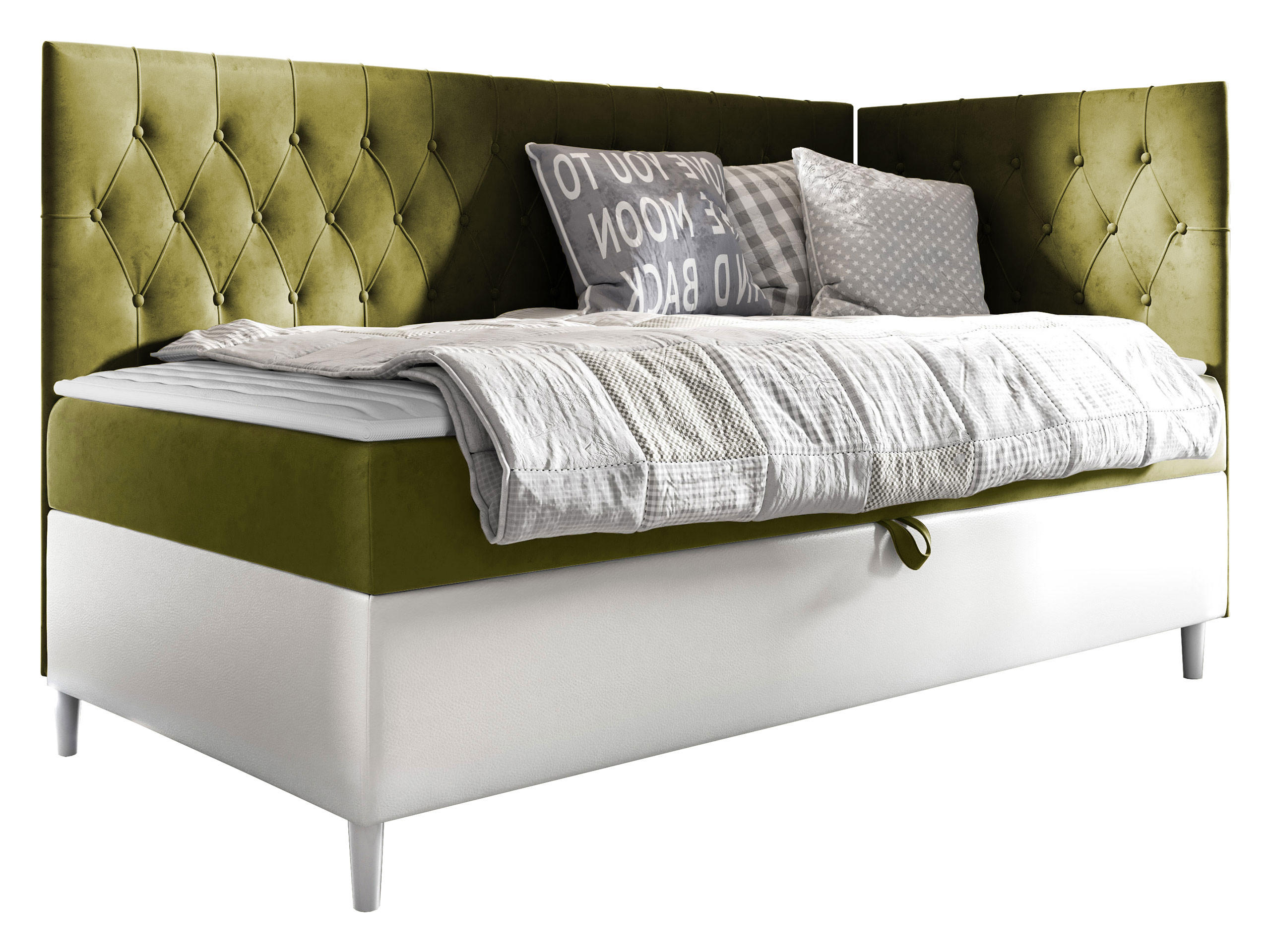 Mirjan24 Boxbett Weiß, Grün 80x200 cm
