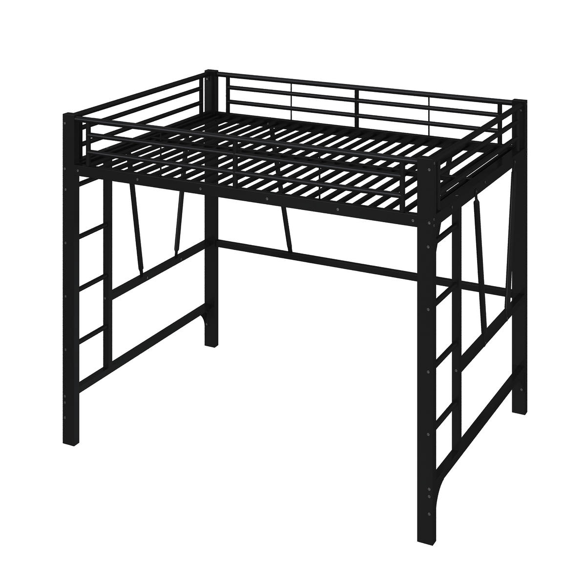 HOCHBETT 140/200 cm in Schwarz mit Doppelleiter, Schutzgeländern und offenem Raum unter dem Bett aus Metall - Schwarz, Metall (140/200cm) - STILVORA