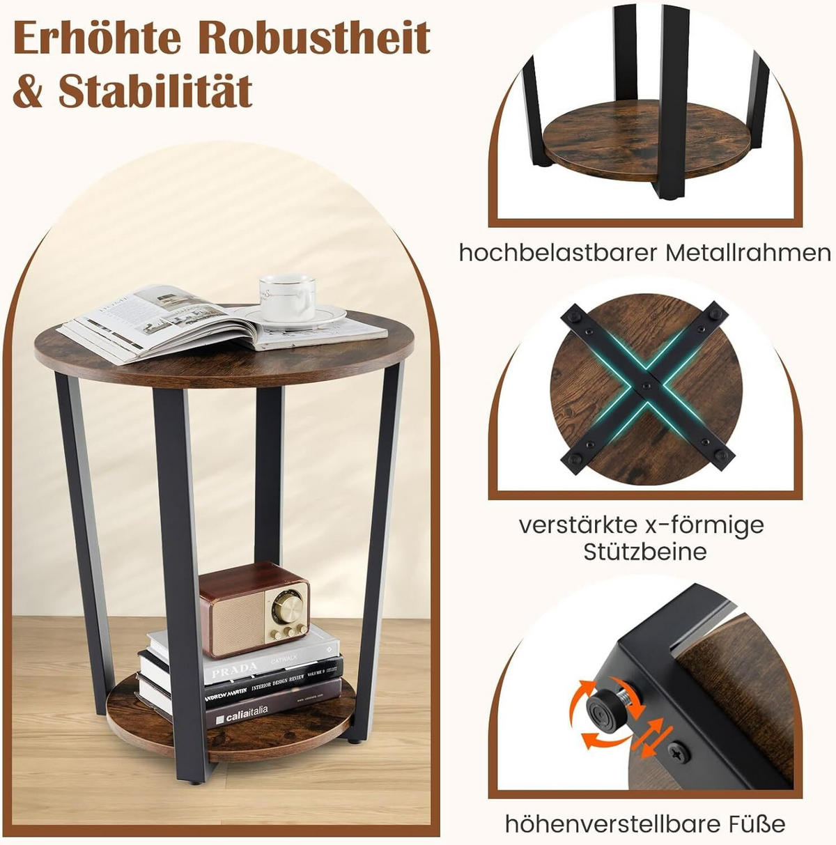 BEISTELLTISCH 56cm Braun - Braun, Holz (50/50/56cm) - COSTWAY