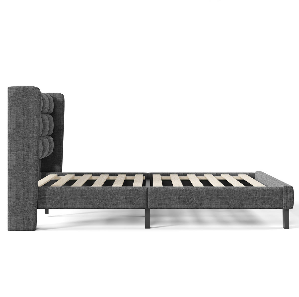 BETT mit Lattenrost 140x200 cm Leinen Grau - Grau, Metall (140/200cm) - Meubliv