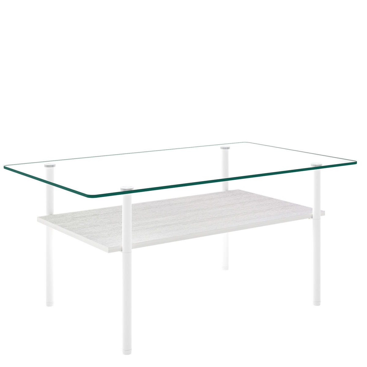 COUCHTISCH DE-37418 rechteckig mit Glasplatte und MDF-Ablage Weiß - Weiß, Metall (98/58/45cm) - ComfortXL
