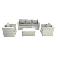 GARTENMÖBELSET mit 3-SITZER SOFA,COUCHTISCH Polyrattan Hellgrau-Mix 5-Sitzer - Hellgrau/Grau, Glas/Kunststoff - Fimous