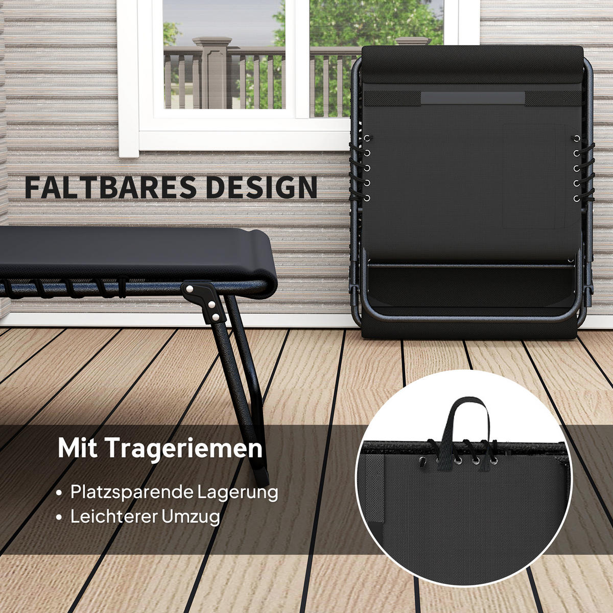 SONNENLIEGEN-SET 2 TLG. mit Kopfkissen Schwarz - Schwarz, Textil/Metall (68/36/189cm) - Outsunny